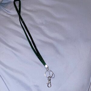 Green rhinestone lanyard key ring chain emerald